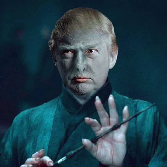 Trump as Voldemort Voldemort Donald Trump Harry Potter pompous narcissistic sadistic indifferent felonious murderous dim witted mendacious perfidious morally defective poorly informed evil ugly