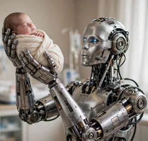robot holding baby culture fear opportunity change growth insight knowledge mental health learning therapy lincoln stoller